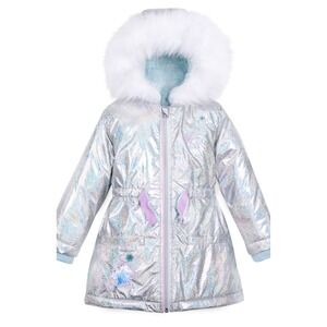 Disney Frozen Elsa Sparkle Holographic‎ Hooded Winter Jacket Girls 9/10